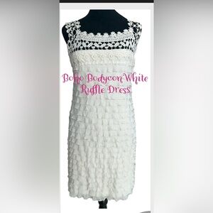 ❤️BOHO BODYCON White Lace & Ruffle Mini Dress❤️